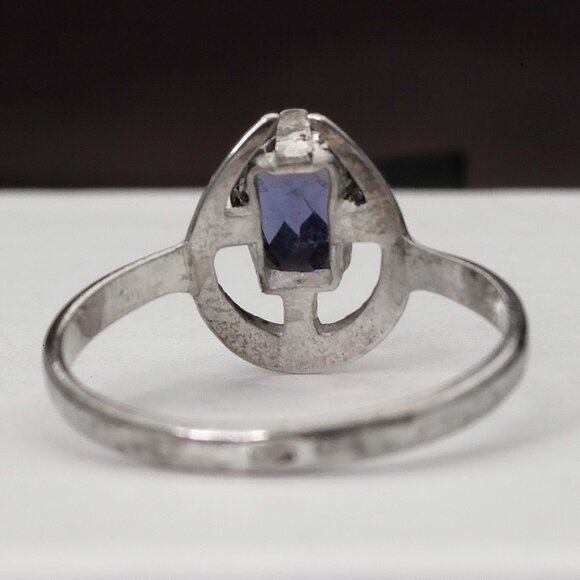 Blue Iolite Gemstone Vintage Custom Made Silver Ring, Size 7, Stamped 925 - Picture 7 of 9